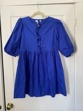 NWT Band of the Free Blue Puff Sleeve 100% Cotton Mini Dress Size Large
